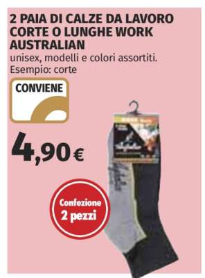 2 PAIA DI CALZE DA LAVORO CORTE O LUNGHE WORK AUSTRALIAN