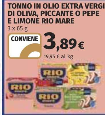 Tonno in olio extra vergine di oliva, piccante o pepe e limone Rio Mare