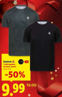 Reebok T-shirt sportiva da uomo, 2 pezzi