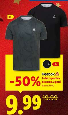 Reebok T-shirt sportiva da uomo, 2 pezzi