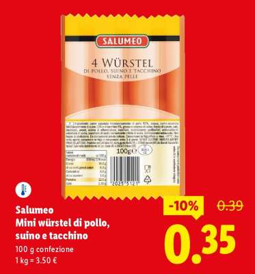 Salumeo Mini würstel di pollo, suino e tacchino