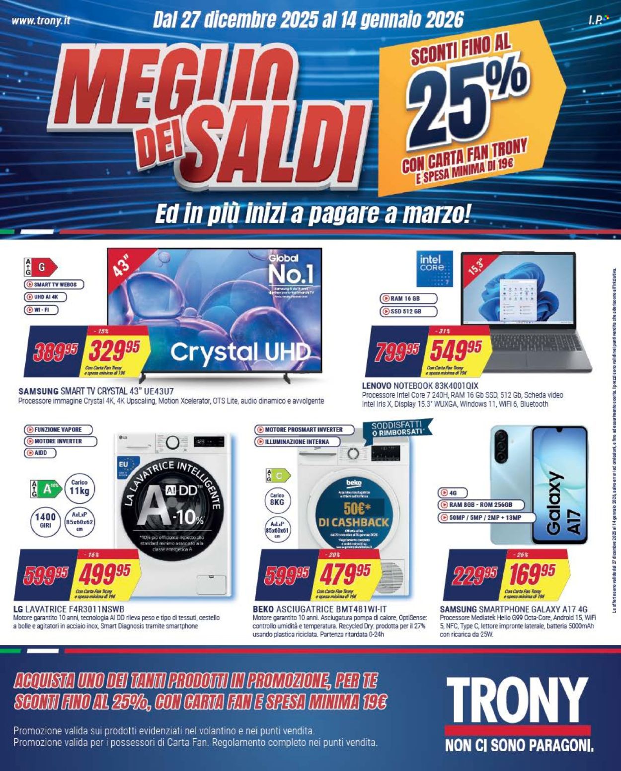 Volantino Trony - 27/12/2025 - 14/1/2026. Pagina 1