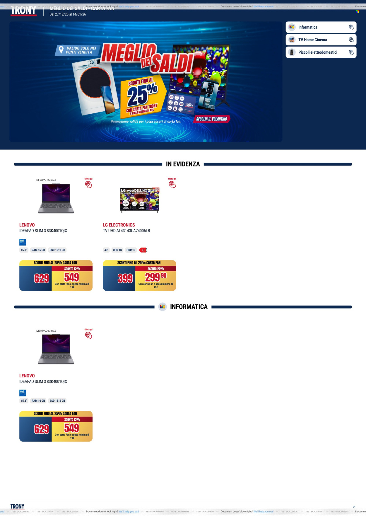 Volantino Trony - 27/12/2025 - 14/1/2026. Pagina 1