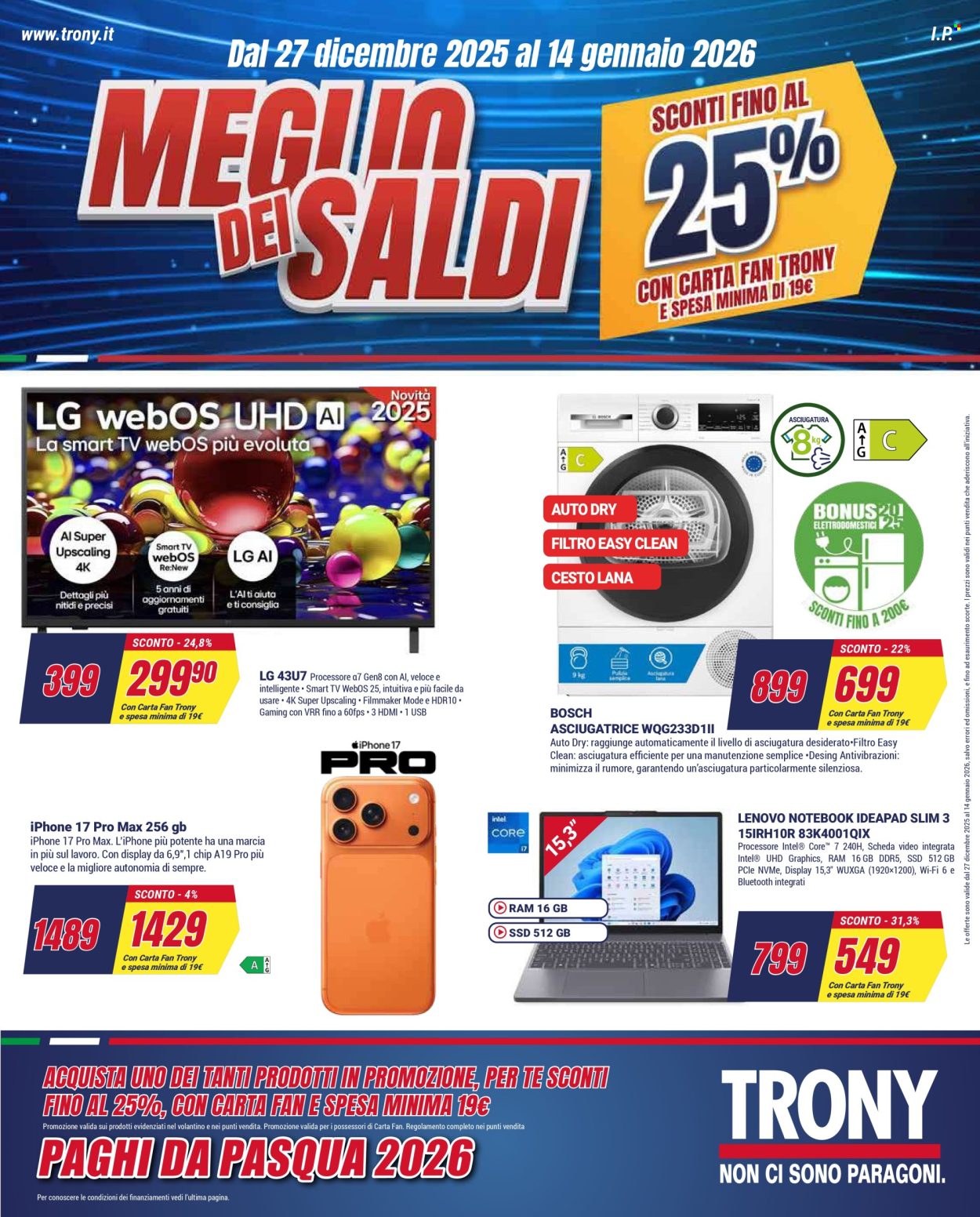 Volantino Trony - 27/12/2025 - 14/1/2026. Pagina 1