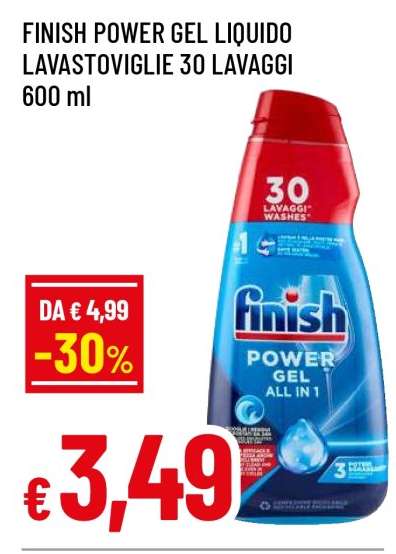 FINISH POWER GEL LIQUIDO LAVASTOVIGLIE 30 LAVAGGI 600 ml
