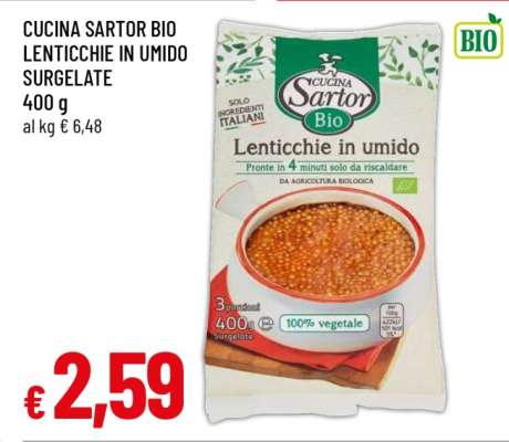 CUCINA SARTOR BIO LENTICCHIE IN UMIDO SURGELATE
