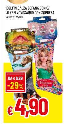 DOLFIN CALZA BEFANA SONIC/ALYSEL/OVOSAURO CON SOPRESA