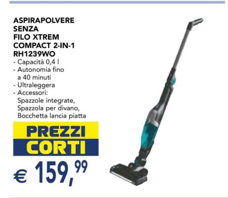 ASPIRAPOLVERE SENZA FILO XTREM COMPACT 2-IN-1 RH1239WO