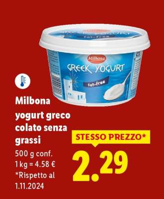 Milbona yogurt greco colato senza grassi