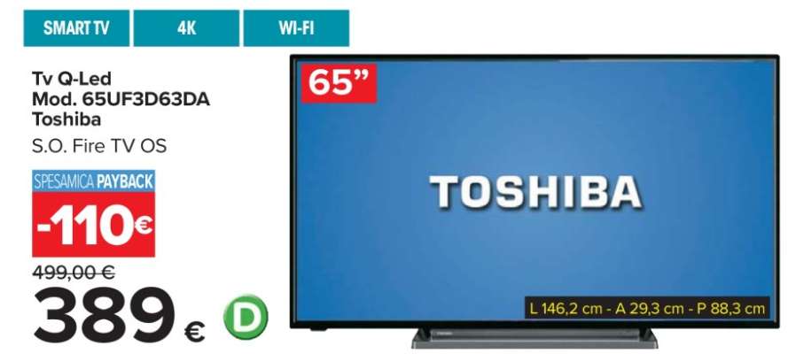 Tv Q-Led Mod. 65UF3D63DA Toshiba