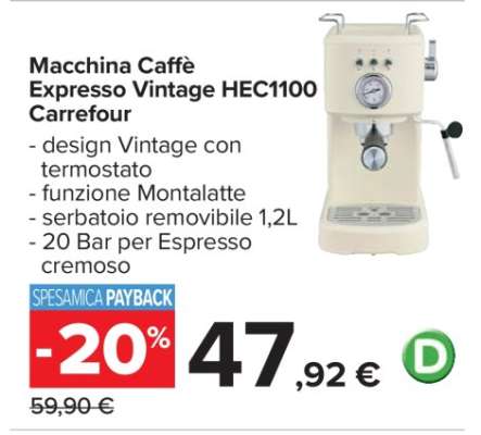 Macchina Caffè Expresso Vintage HEC1100 Carrefour