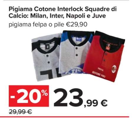 Pigiama Cotone Interlock Squadre di Calcio: Milan, Inter, Napoli e Juve