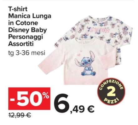 T-shirt Manica Lunga in Cotone Disney Baby Personaggi Assortiti