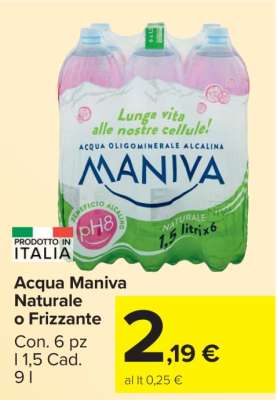 Acqua Maniva Naturale o Frizzante