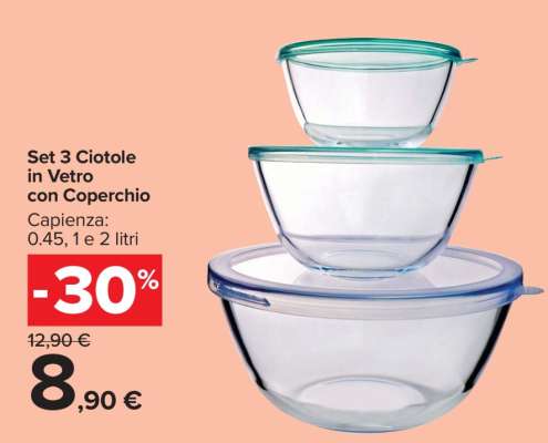 Set 3 Ciotole in Vetro con Coperchio