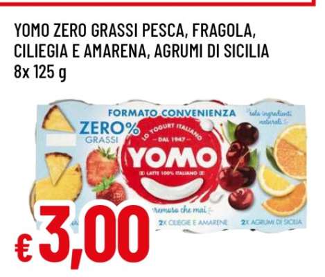 YOMO ZERO GRASSI PESCA, FRAGOLA, CILIEGIA E AMARENA, AGRUMI DI SICILIA