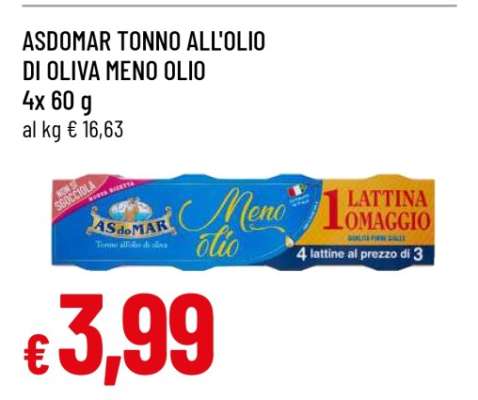 ASDOMAR TONNO ALL'OLIO DI OLIVA MENO OLIO