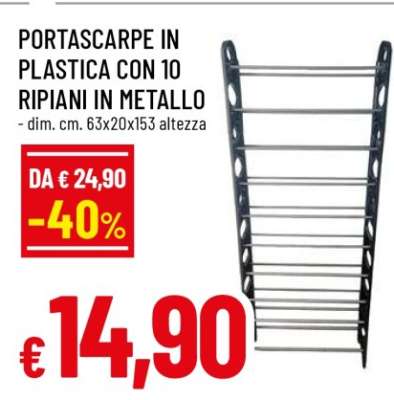 PORTASCARPE IN PLASTICA CON 10 RIPIANI IN METALLO