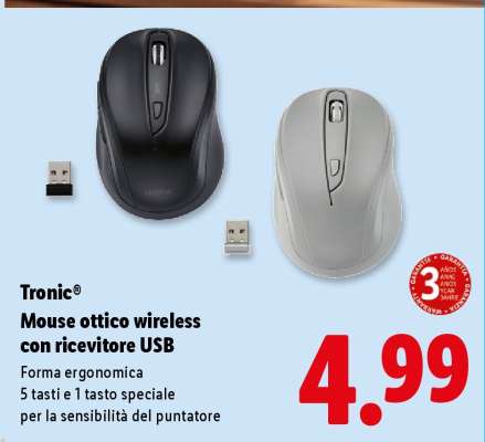 Tronic® Mouse ottico wireless con ricevitore USB