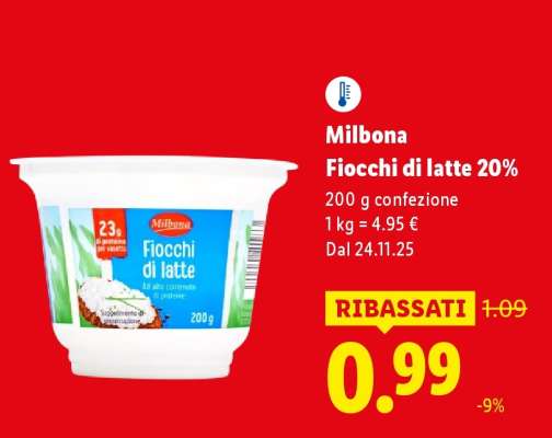 Milbona Fiocchi di latte 20%