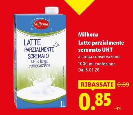 Milbona Latte parzialmente scremato UHT