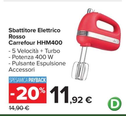 Sbattitore Elettrico Rosso Carrefour HHM400