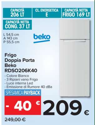 Frigo Doppia Porta Beko RDSO206K40