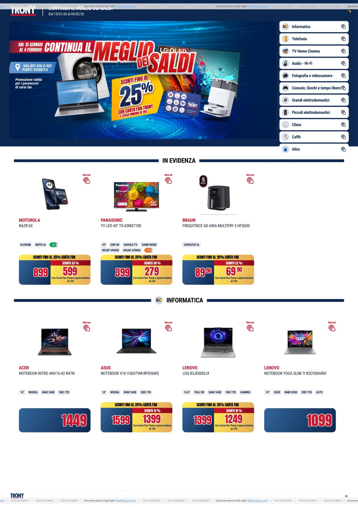 Volantino Trony - 15/1/2026 - 4/2/2026. Pagina 1