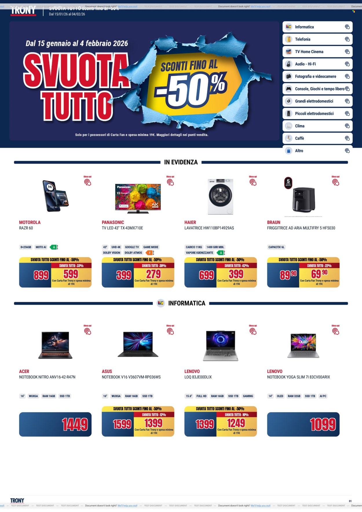 Volantino Trony - 15/1/2026 - 4/2/2026. Pagina 1