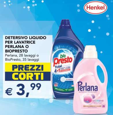 DETERSIVO LIQUIDO PER LAVATRICE PERLANA O BIOPRESTO