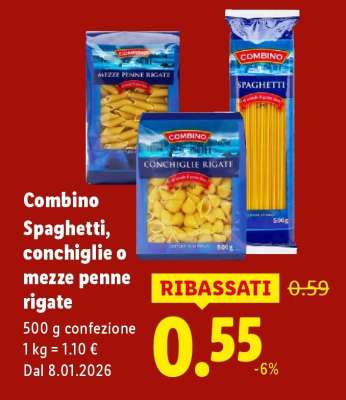 Combino Spaghetti, conchiglie o mezze penne rigate