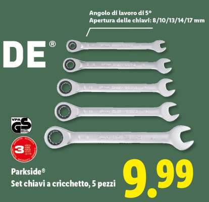 Parkside® Set chiavi a cricchetto, 5 pezzi