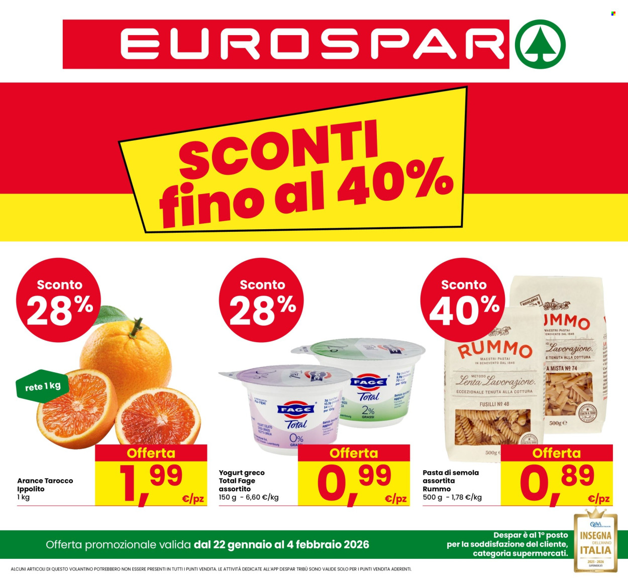 Volantino Eurospar - 22/1/2026 - 4/2/2026. Pagina 1