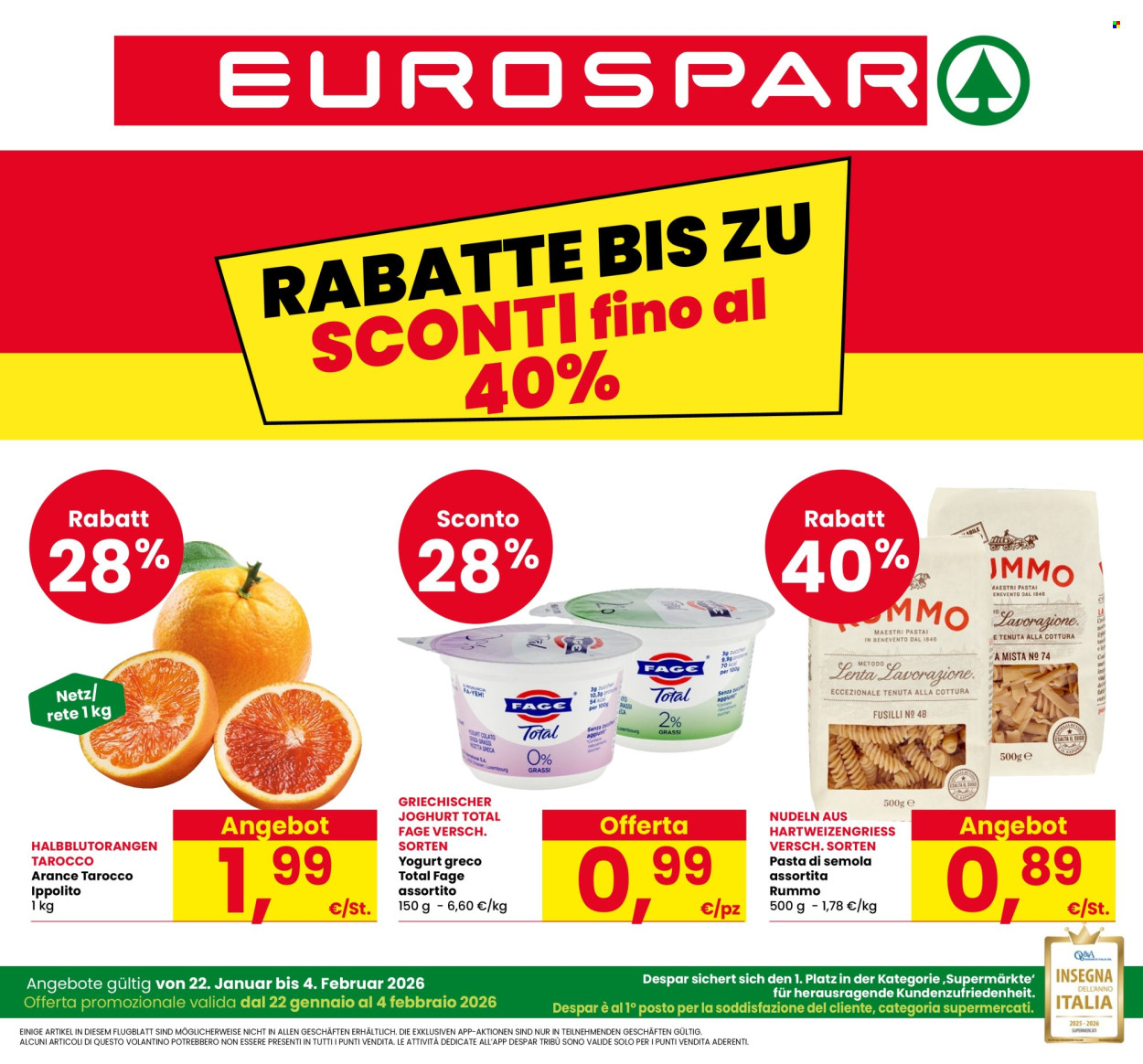Volantino Eurospar - 22/1/2026 - 4/2/2026. Pagina 1