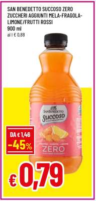 SAN BENEDETTO SUCCOSO ZERO ZUCCHERI AGGIUNTI MELA-FRAGOLA-LIMONE/FRUTTI ROSSI