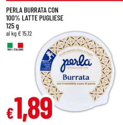 PERLA BURRATA CON 100% LATTE PUGLIESE