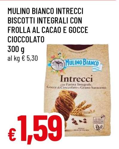MULINO BIANCO INTRECCI BISCOTTI INTEGRALI CON FROLLA AL CACAO E GOCCE CIOCCOLATO