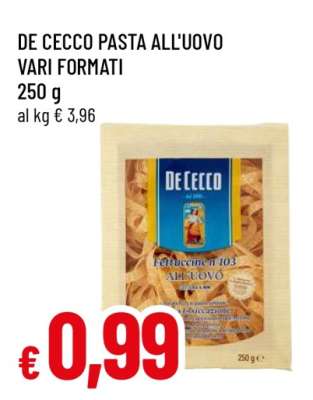 DE CECCO PASTA ALL'UOVO VARI FORMATI