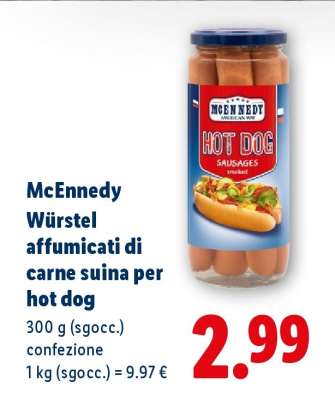 Mcennedy Würstel affumicati di carne suina per hot dog
