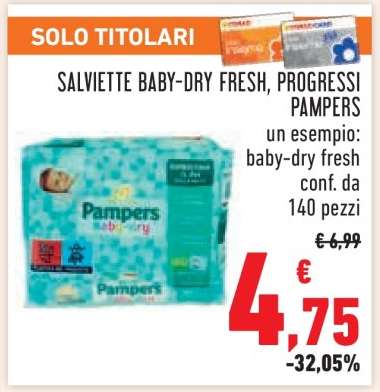 SALVIETTE BABY-DRY FRESH, PROGRESSI PAMPERS