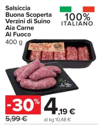 Salsiccia Buona Scoperta Verzini di Suino Aia Carne Al Fuoco
