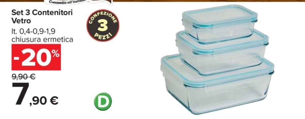 Set 3 Contenitori Vetro