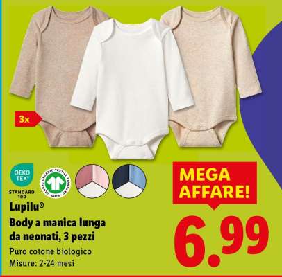 Lupilu® Body a manica lunga da neonati, 3 pezzi