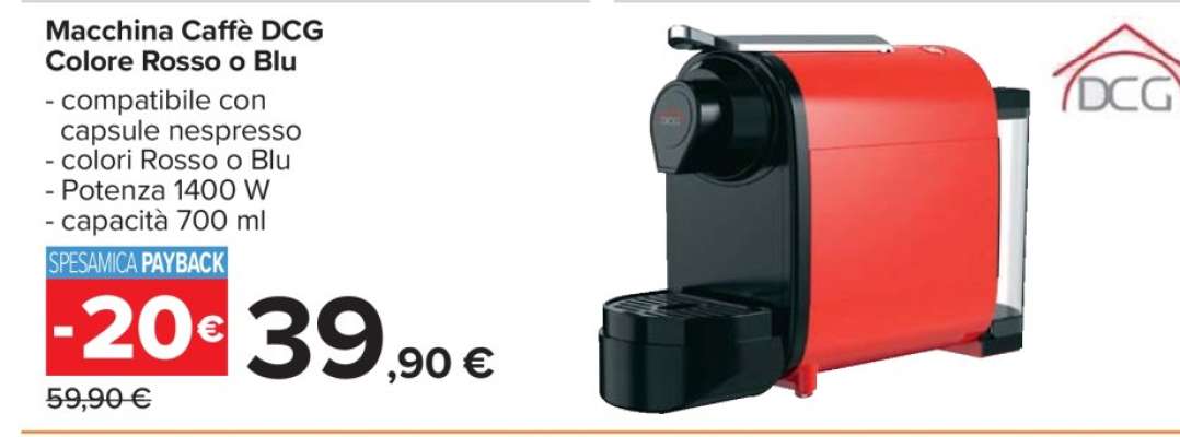 Macchina Caffè DCG Colore Rosso o Blu