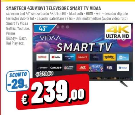 SMARTECH 43UV10V1 TELEVISORE SMART TV VIDAA