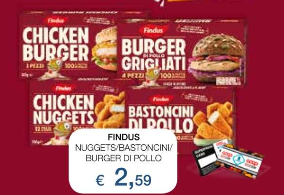 FINDUS NUGGETS/BASTONCINI/BURGER DI POLLO