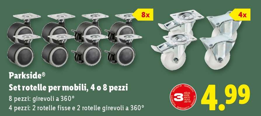 PARKSIDE® Set rotelle per mobili, 4 o 8 pezzi