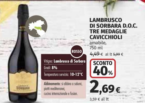 Lambrusco di Sorbara D.O.C. Tre Medaglie Cavicchioli