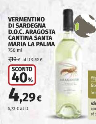 VERMENTINO DI SARDEGNA D.O.C. ARAGOSTA CANTINA SANTA MARIA LA PALMA