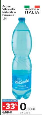 Acqua Vitasnella Naturale o Frizzante